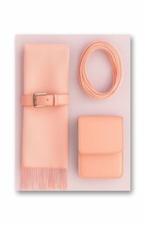 Peach-Colored Accessories Flatlay: Silk Scarf, Leather Belt, and Purse