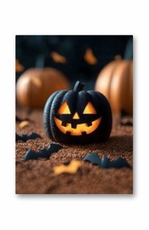 Glowing Black Pumpkin with Bats and Candlelight for Halloween