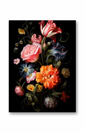 Flowers on Dark Background in Artistic Style