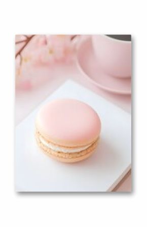 Pink Macaron with Coffee and Flowers