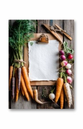 Colorful Carrots and Radishes on Rustic Wooden Background