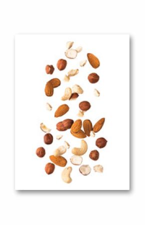 mixed nuts on transparent background, almonds, hazelnuts, cashews.