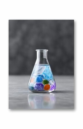 Colorful Stones in Erlenmeyer Flask with Water on Gray Surface