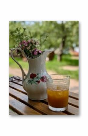 still life with tea and flowers