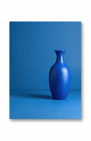 Editorial AI Generated - Minimalist View of a Solid Blue Ceramic Vase with Curved Neck and Flared Opening Standing Against a Blue Background