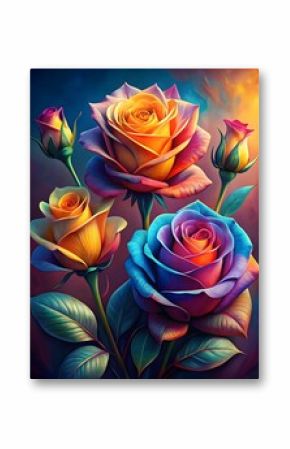 Vibrant rainbow roses in artistic still life