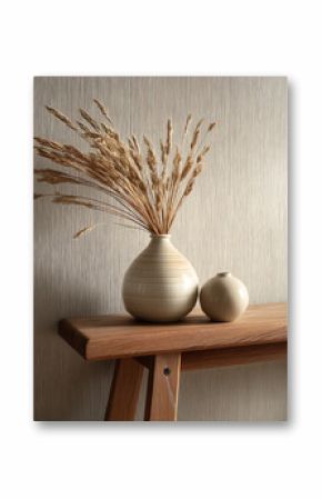Dried Flower Arrangement in Cream Vases on Rustic Wooden Bench