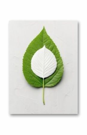 Green and White Leaf Composition on Gray Background
