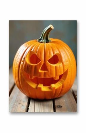 Close-up of large orange pumpkin being carved into jack-o'-lantern on white wood , autumn, creepy