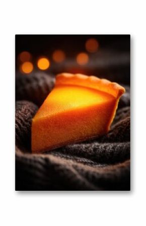 Close-up of a slice of pumpkin pie.
