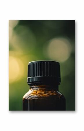 Dark Bottle with Black Cap Against Green Blur