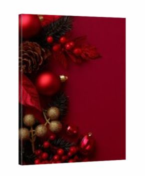 Elegant Christmas decorations on red backdrop