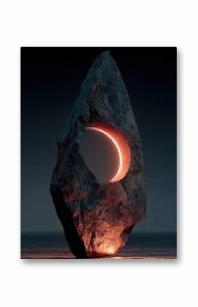 Glowing Stone Sculpture in Dark Ambiance