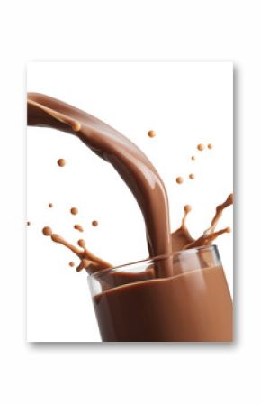 chocolate milk splash in a glass on white background.