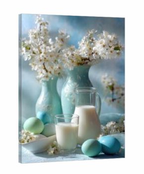 Spring milk and eggs still life