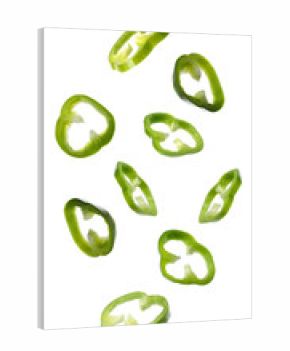 green bell pepper slices on white background