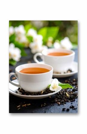 Two cups of tea with jasmine flowers (1)