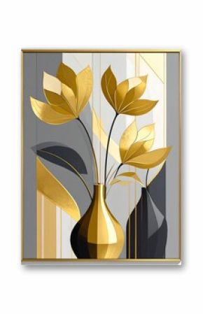 Gold flowers in vase, abstract art