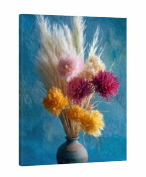 Colorful dried flower arrangement in vase