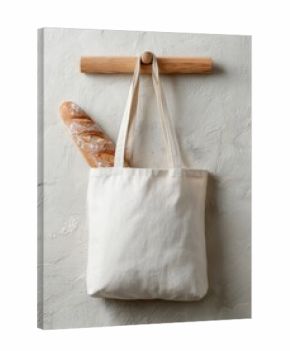 Empty tote bag with baguette