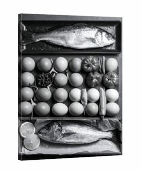 Food arrangement, grayscale