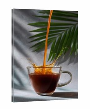 Liquid Pouring from Height into Clear Cup with Splash and Crown