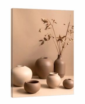Elegant Earthenware Vases with Dried Flowers.