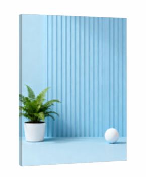 Green Plants and White Spheres in Light Blue Background