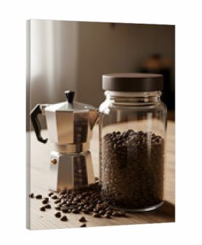 Coffee Beans and Moka Pot Still Life