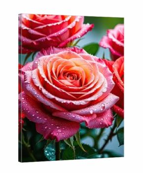 Close-up of Vibrant Pink Roses with Dewdrops - A Romantic Floral Photograph for Beauty and Elegance