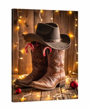 Cowboy christmas celebration rustic cabin still life festive atmosphere close-up nostalgic charm