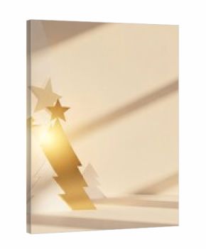 Minimalist Gold Christmas Tree with Stars in Soft Beige Light