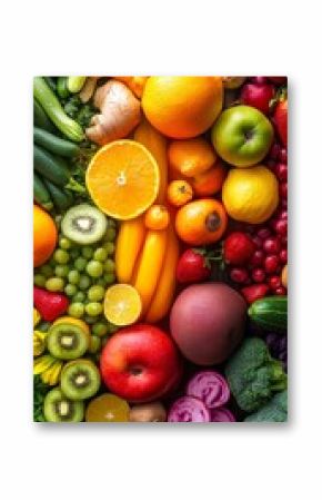 Vibrant Selection of Freshly Harvested Fruits, Vegetables, and Roots in a Colorful Still Life