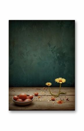 still life with flowers and leaves