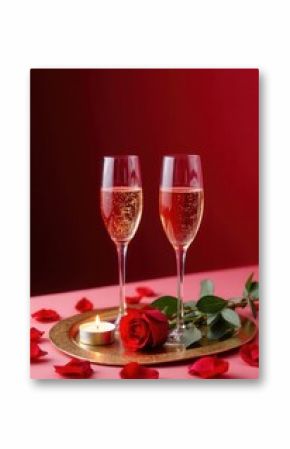 Romantic Champagne Toast with Rose Petals 