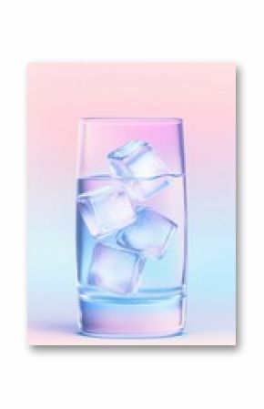 A vibrant glass of water with ice cubes on a pastel background, perfect for capturing refreshing moments.