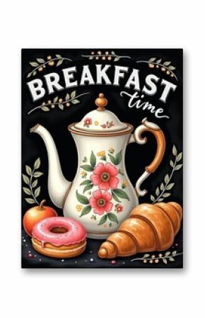Breakfast Still Life with Floral Teapot, Pastries and Autumnal Touches