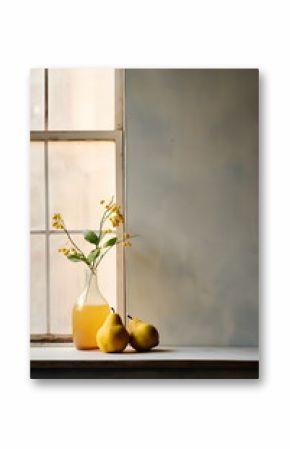still life with flowers and fruits
