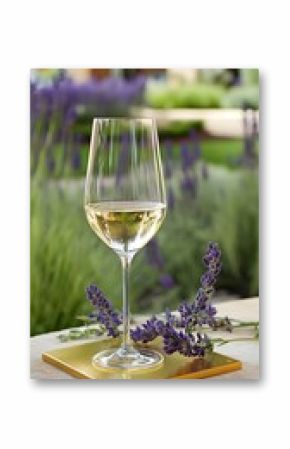Elegant White Wine Glass with Lavender, Outdoor Setting