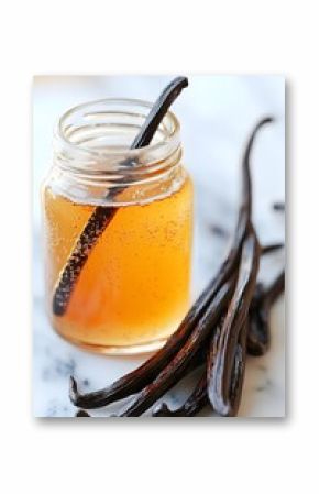 Sparkling Vanilla Bean Syrup in Glass Jar with Beans