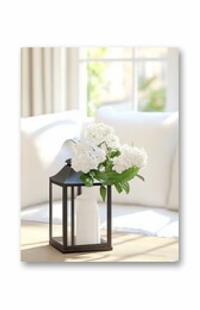 White Flowers Lantern Vase Home Decor