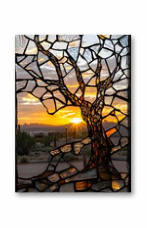 Sunset View Through a Mosaic Glass Tree