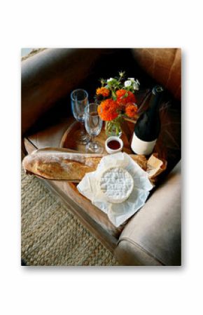Wine, cheese and bread 