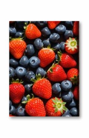 A Vibrant Medley: A Close-Up of Fresh Strawberries and Blueberries Bursting with Summery Colors and Natural Sweetness.