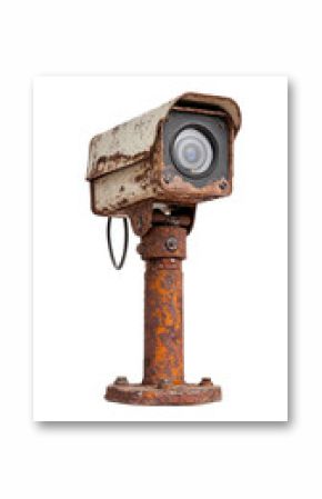 Rusty Outdoor Security Camera on Weathered Metal Post
