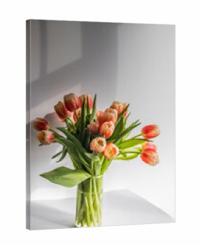 Romantic Spring Still Life with Red and Yellow Tulips in Vase