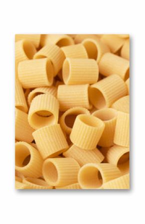 Mezze Maniche Pasta (means half-sleeves). Full frame vertical photo.