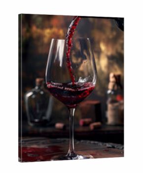 A bottle of wine is poured into a wine glass