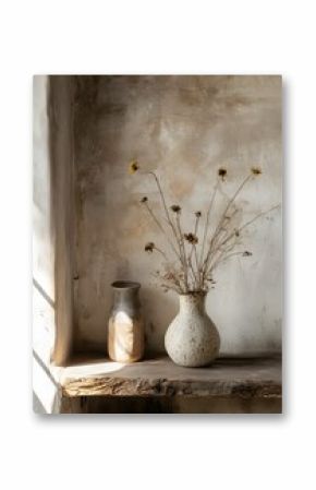18. A decorative vase on a rustic shelf