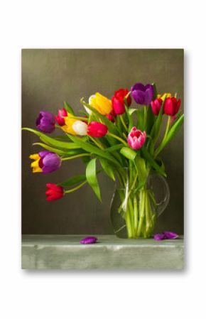 Still life with colorful tulips